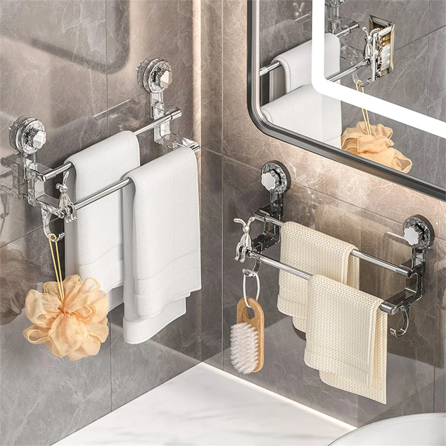 

1 шт. двухполюсная вешалка для полотенец на присоске для домашнего хранения полотенец в ванной комнате с крючками, подходит для сухих и влажных полотенец, легкий