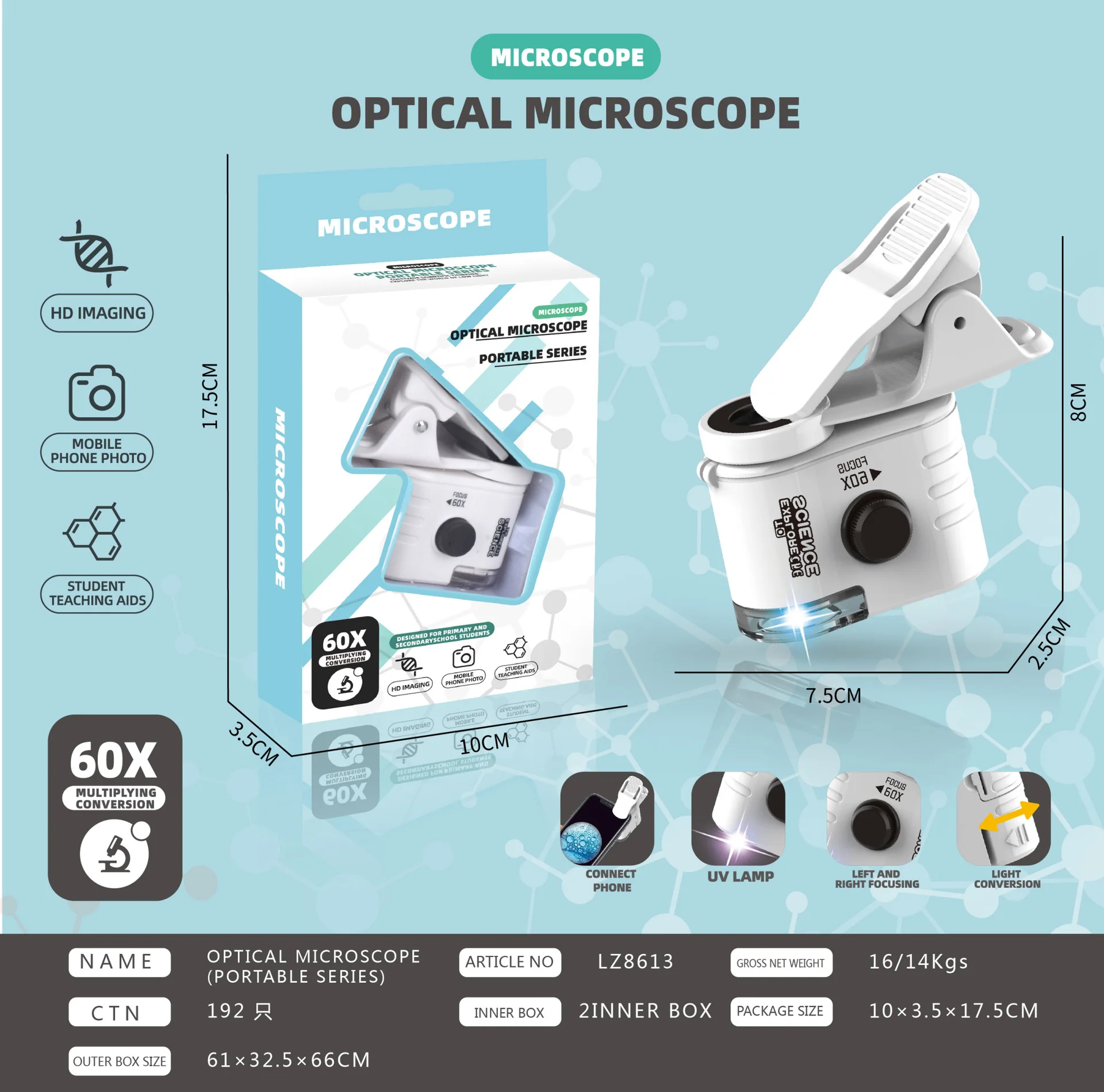 Lente d\'ingrandimento portatile ad alta definizione per telefono cellulare ad alto ingrandimento 60x mini microscopio in miniatura per