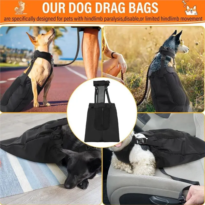 LLCS-Dog Drag Bags For Paralyzed Rear Legs Adjustable Disabled Pets Drag Bag Breathable Pet Injuries Protection Bag