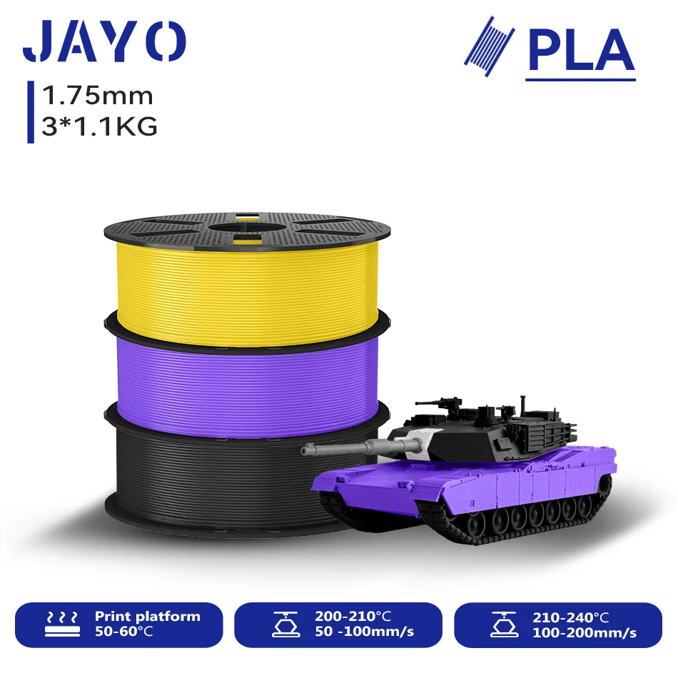 JAYO 3D PLA Druckerfilament 1,75mm Ungiftig & Blasenfrei PLA-Kunststoff als 3D-Druckfilament für 99% der 3D FDM Drucker & Stifte 1,1KG/Rolle*3