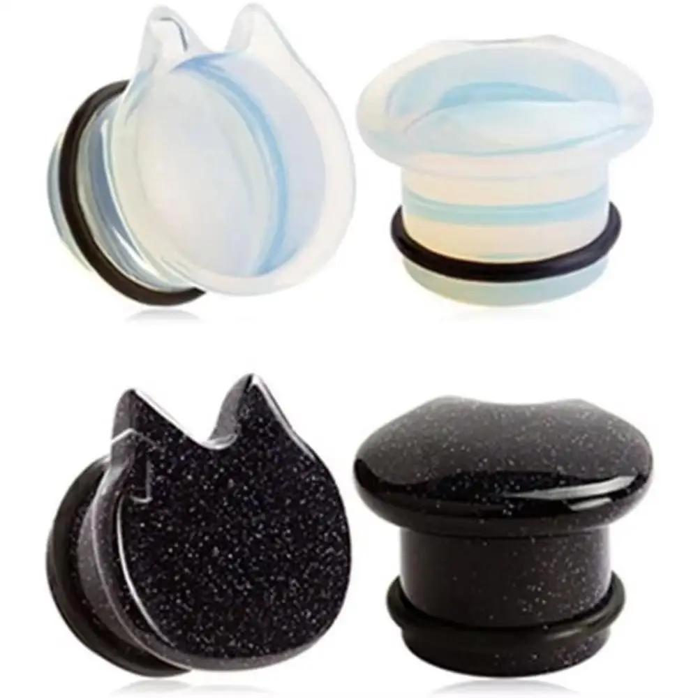 1/2 Pairs Cat Head Opalite Created Simple Stone Ear Tunnels Plugs Stretchers Expander Body Piercing Jewelry For Men and Women