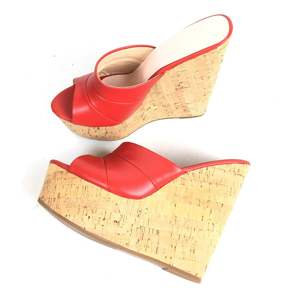 Women\'s Wedge Sandals High Heels Platform Shoes Peep Toe Slipper Red Ladies Summer Casual Mules Slide On Customized Made