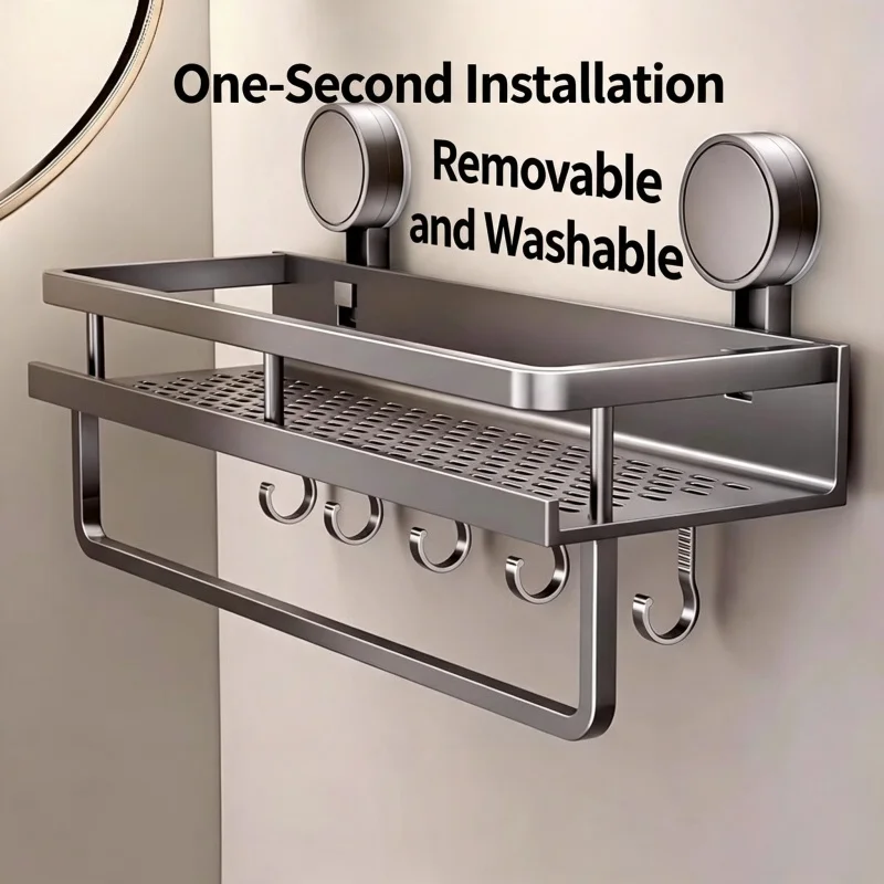 Suction Punch-Free Bathroom Shelf, Wall Mount Storage Organizer for Wash Basin & Restroom