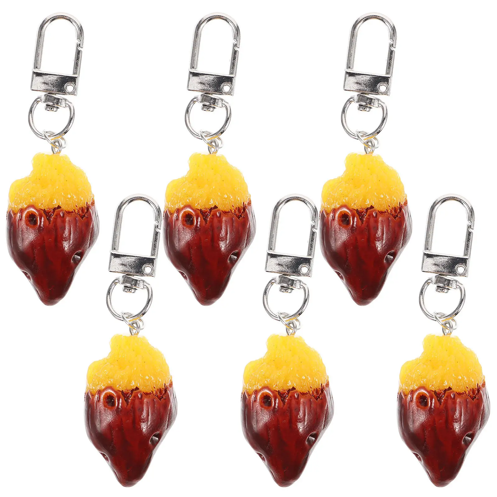 6Pcs Sweet Potato Hanging Charm Cartoon Simulation Fake Food Key Ring Pendant Bag Decoration Simulation Food Keychains
