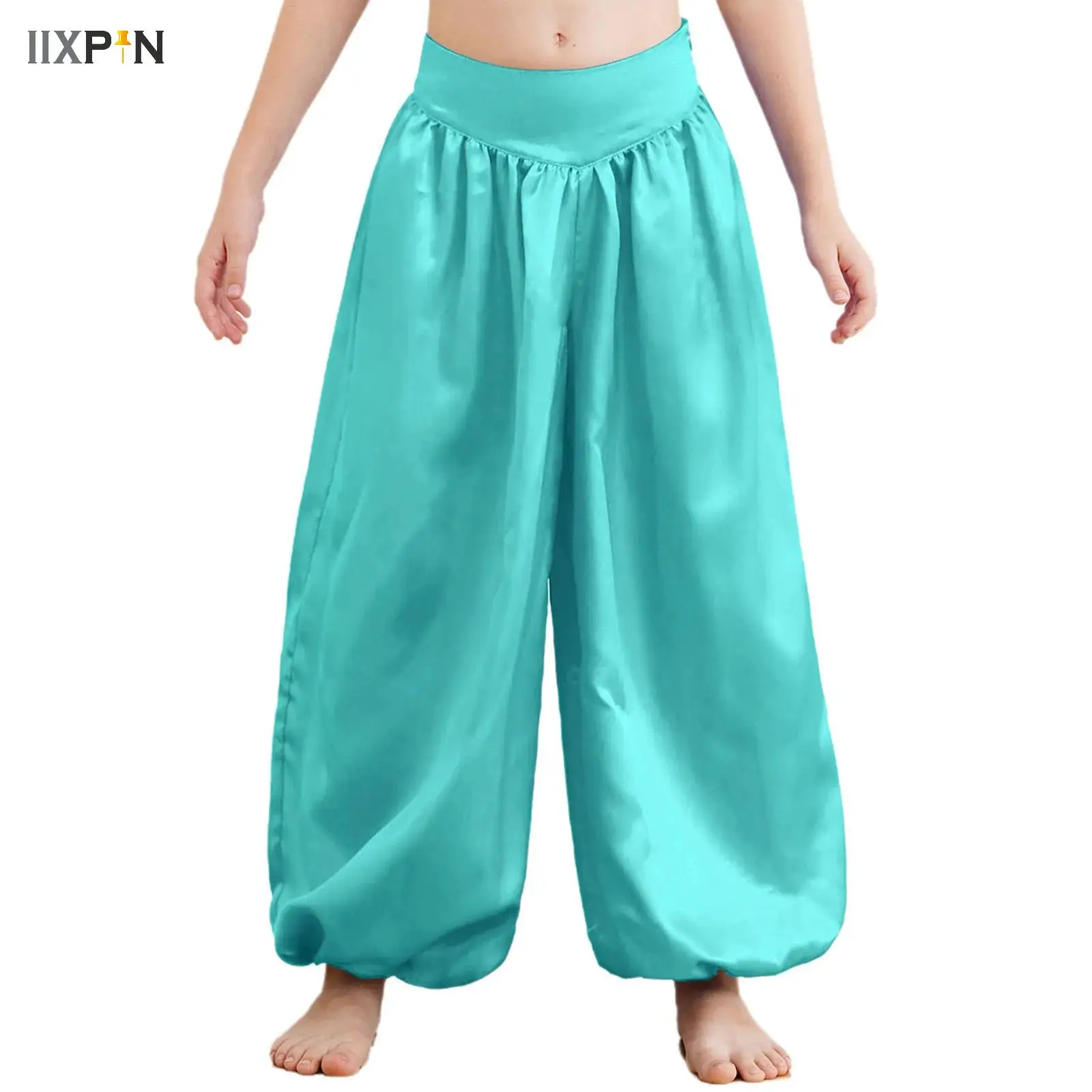 

Kids Arabian Prince Pants Halloween Princess Cosplay Costume Side Invisible Zipper Wide-Leg Bloomers for Belly Stage Performance
