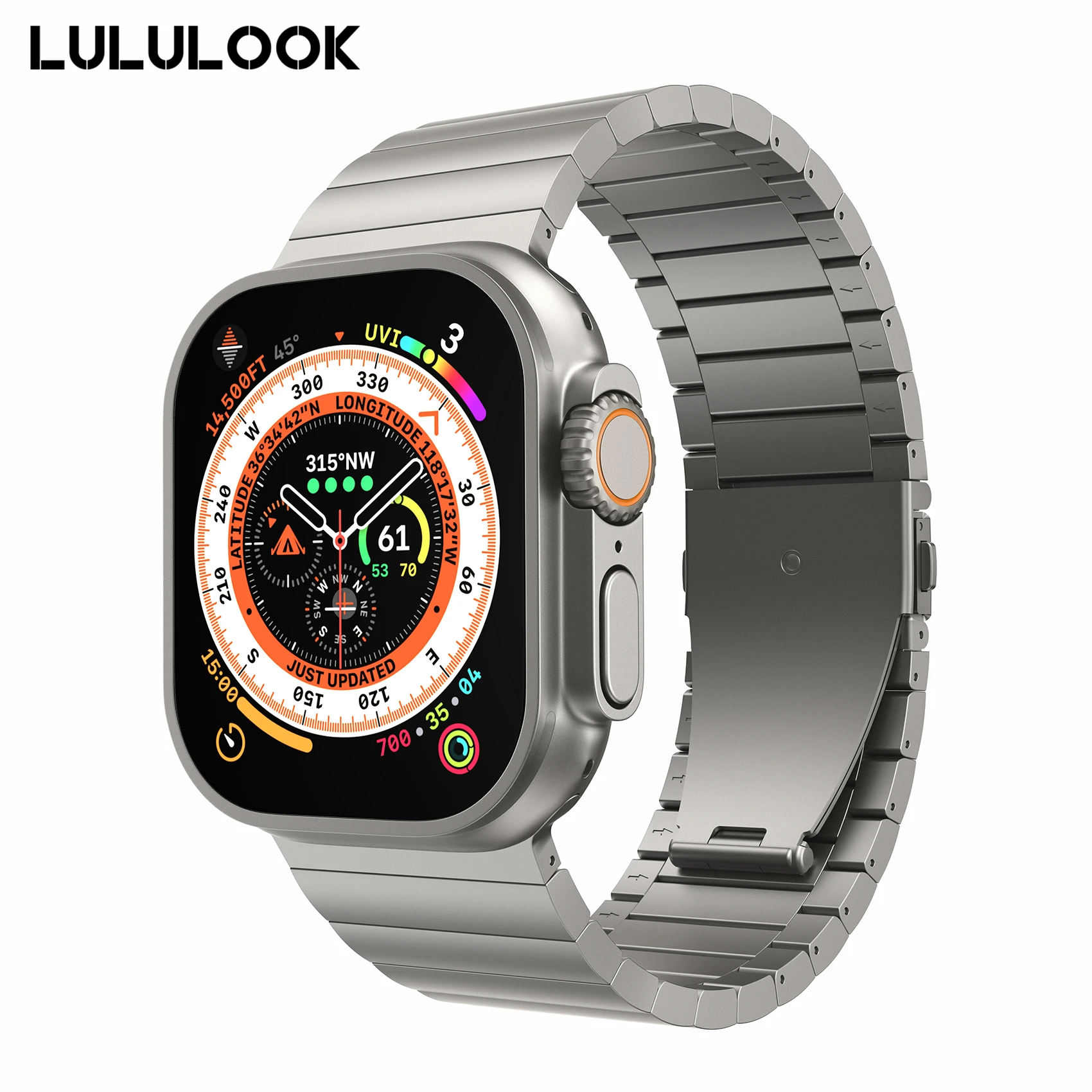 LULULOOK Watch Band For Apple Watch Ultra, Titanium Band Link Bracelet 49mm for iWatch Ultra Titanium Color