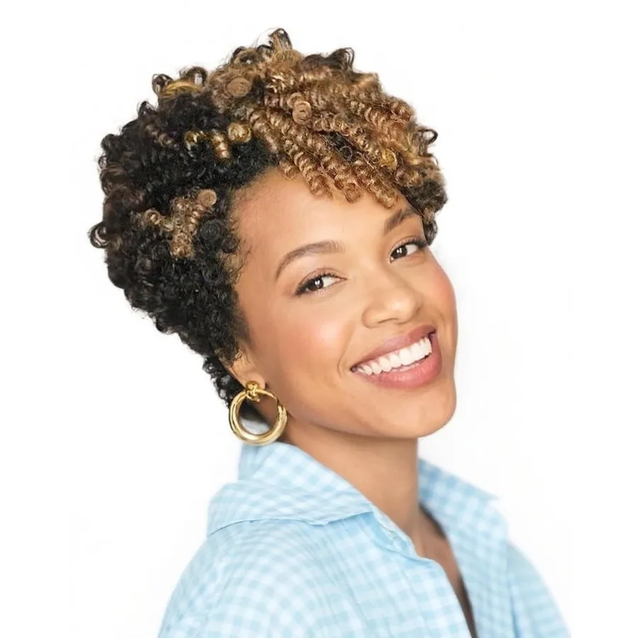 QUEENTAS 3 Packungen 10 Zoll kurzes Häkelhaar für schwarze Frauen mit 6 mm kleinem Zauberstab, spiralförmige Locken, blonde lockige Verlängerung, synthetische Ja