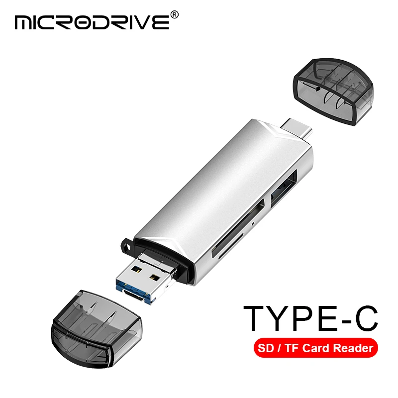 OTG pembaca kartu multifungsi, pembaca kartu SD TF Tipe C 6 in 1 USB 3.0 mikro USB Flash Drive adaptor Transfer kecepatan tinggi