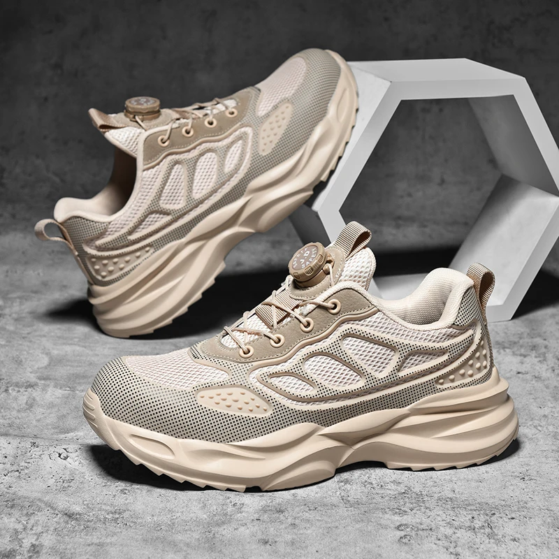 

Men's Labor Protection Anti-crush Mesh Solid Color Thick-soled Height-increasing Flat Heel Lace-up Outdoor Casual Sports Shoes