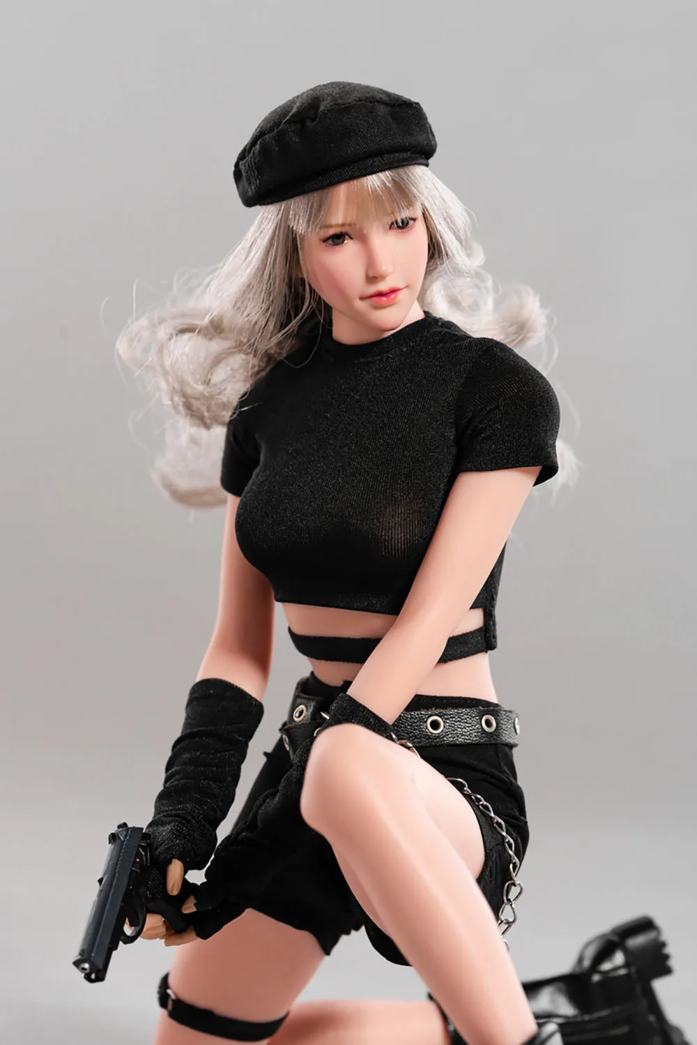 MiniInTheBox-Ensemble haut à manches courtes pour femme, jupe plissée à carreaux, accessoires vestisens, noir, figurine TBL PH, I TOYS CL001 1/6