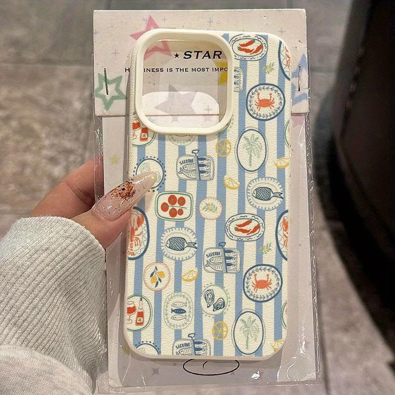 Uma capa de telefone com textura de lichia com padrão gourmet listrado, adequada para telefones da série iPhone 17, 16, 15, Plus, Pro, Max - pode ser usada como presente