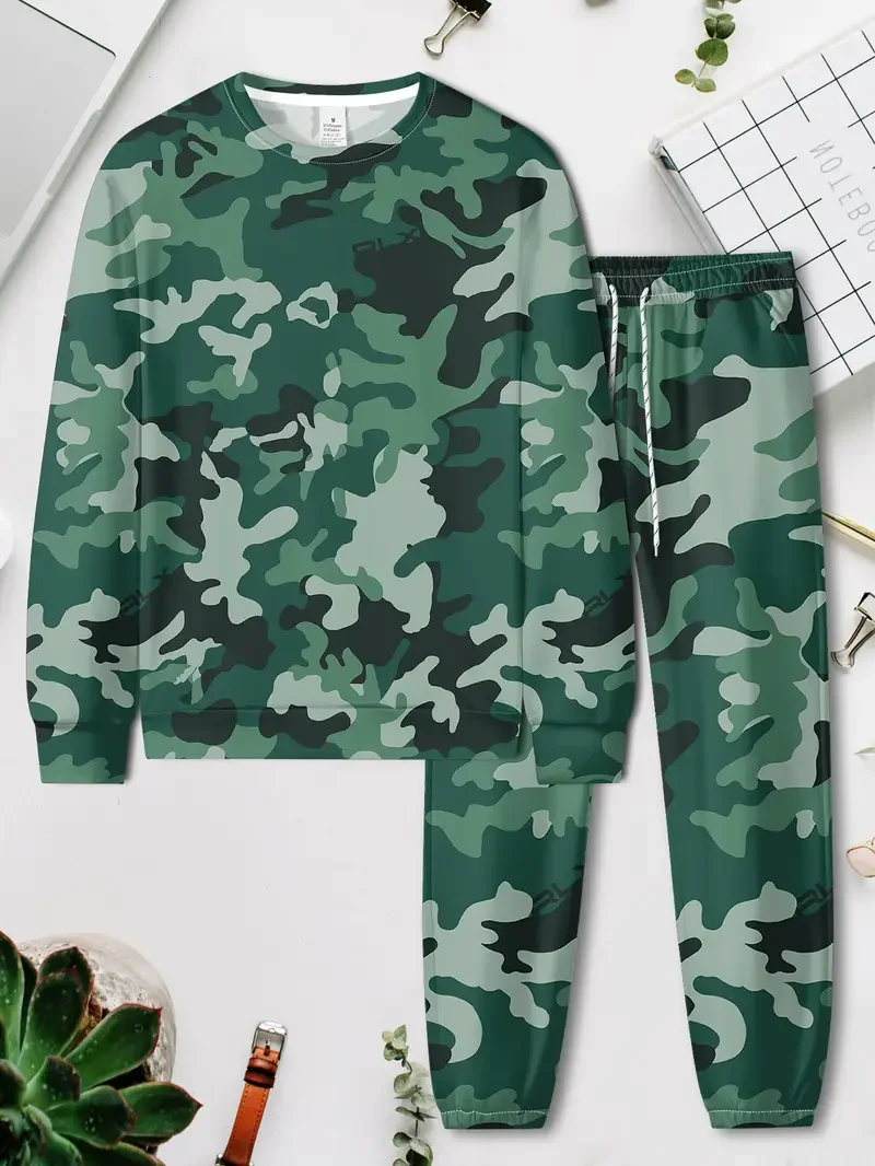 Men Tracksuit Spring Set 3d Print Long Sleeved Camouflage T-shirt+Trousers Jogger Sportswear Casual Streetwear 2 Piece Suit