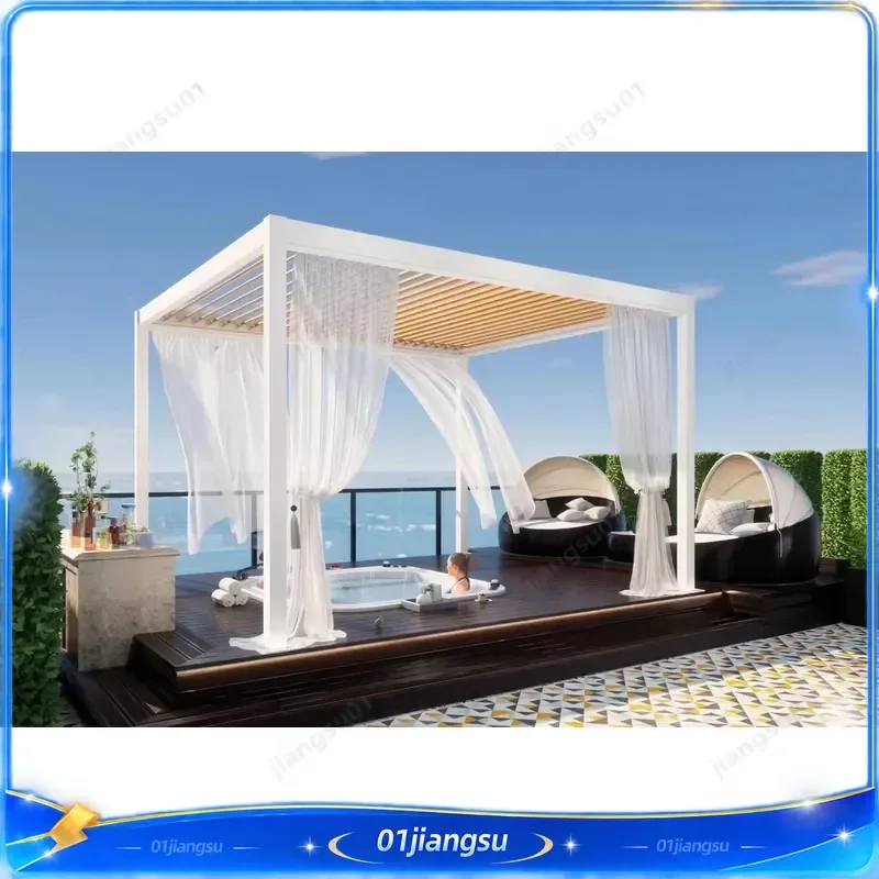 Smart Electric Aluminum Alloy Gazebo Waterproof Square Pergola Anti Corrosion Soundproof Outdoor Pavilion for Villa Terrace
