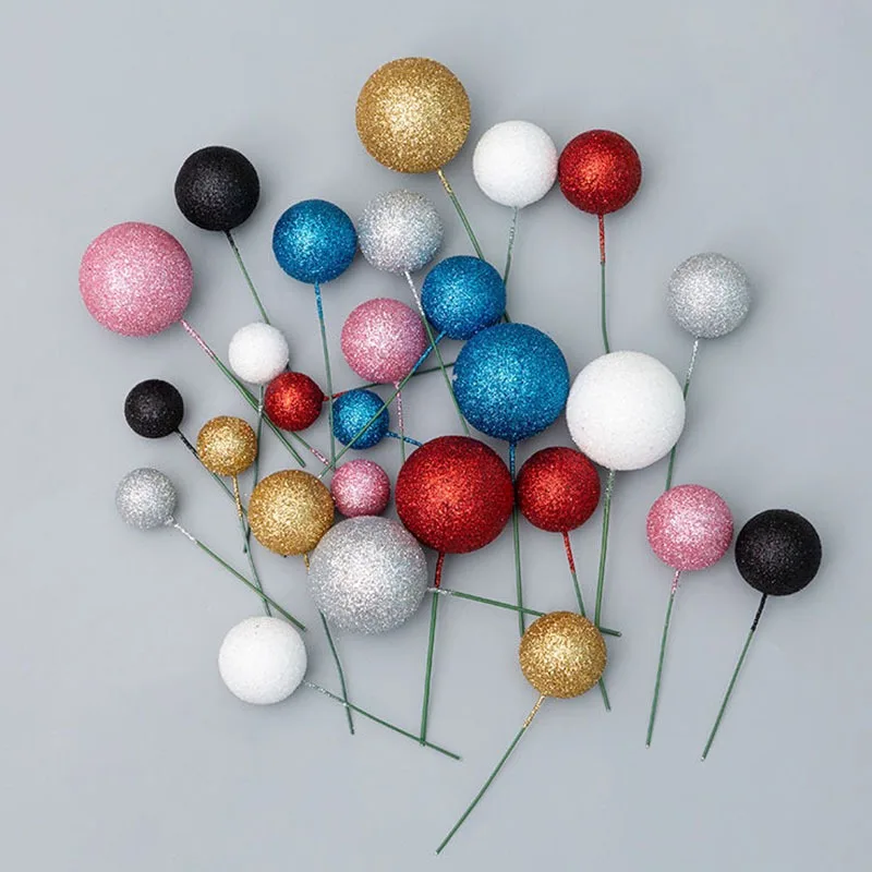 

Artificial ball, gold and silver powder, blue glitter, smooth surface, happy birthday, cake supplies, party decorations