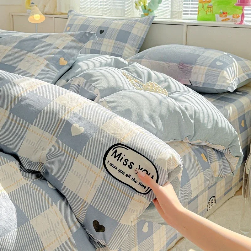 Cotton printing four-piece set, bed sheet quilt cover, four-season student dormitory single three-piece set