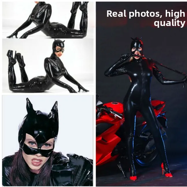 

Женский комбинезон для косплея больших размеров, яркий кожаный облегающий женский головной убор в маске для ночного клуба, женская мода