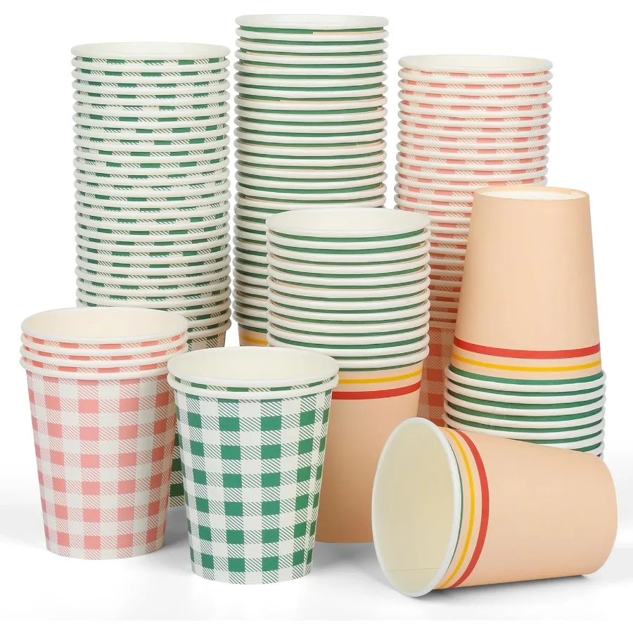 

120 шт., 9 унций, бумажные стаканчики для девичника в клетку, зеленые чашки для пикника, розовые чашки для ужина, одноразовые клетчатые стаканчики