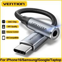 Vention New DAC USB Type C to 3.5mm Jack Headphone Adapter Aux Audio All Earphone HiFi Splitter Cable for iPhone 16 15 Samsung