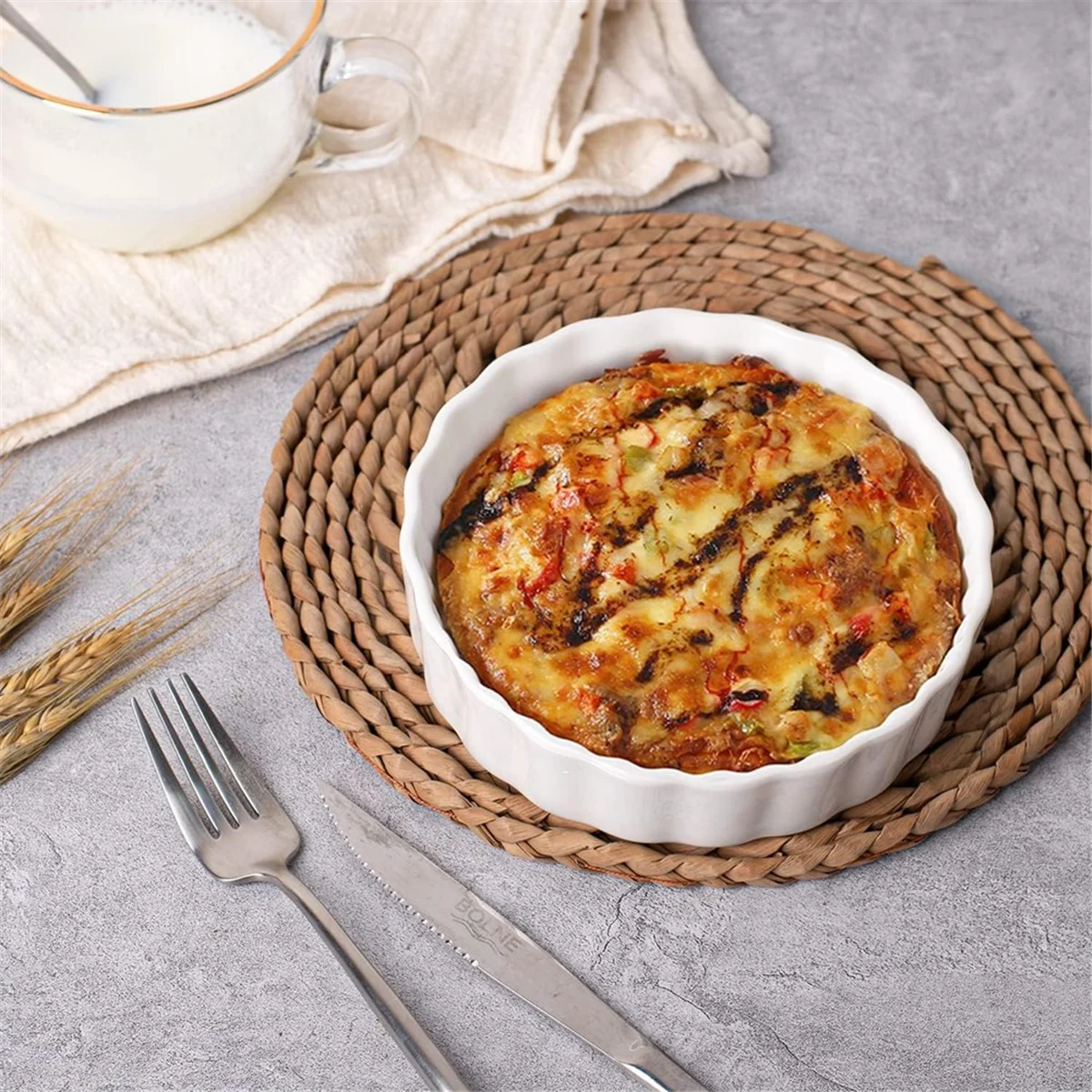 5 أونصة كريم برولي راميكينز، أطباق كيش مستديرة مخددة، أطباق راميكينز آمنة للفرن للخبز، سوفلي، راميكينز 6 عبوات SQ