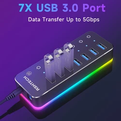 USB-концентратор RSHTECH 5 Гбит/с, USB 3,0, 14 режимов, 20 Вт