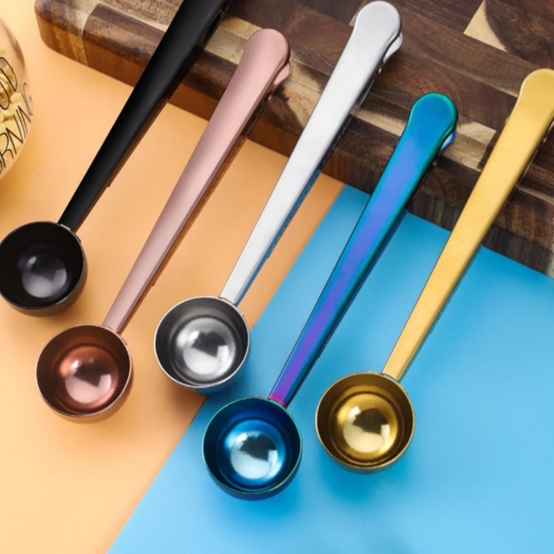 

Coffee Scoop Stainless Steel Coffee Powder Scoops with Sealing Clip 2-in-1 Tea Milk Scoop Kitchen Coffee Accessories Coffeeware