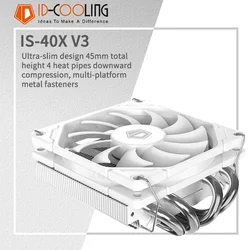 ID-COOLING IS-40X 4 Heatpipes Down-pressure CPU Luchtkoeling Koeler 45 MM Hoge 9 CM Fan voor LGA1200/1700/AM4/5 ITX Chassis