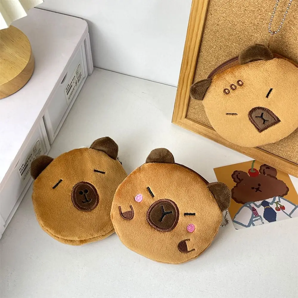 Unique Cartoon Capybara Coin Purse Plush Stuffed Soft Plush Doll Keychain Small Wallet Toys Guinea Pig Bag Pendant Girls