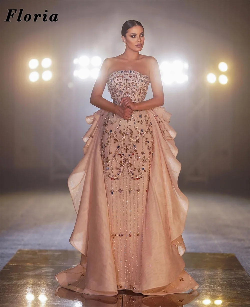 Aso Ebi 2025 Pink Full Beaded Evening Dresses Luxury Detachable Skirt Crystals Pageant Prom Dress Wedding Party Gowns Customized