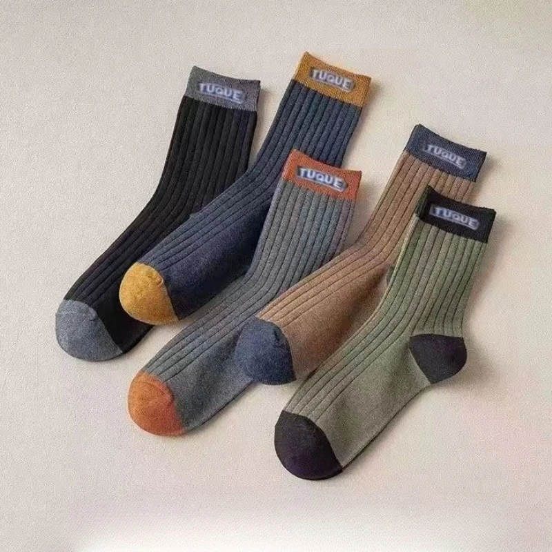 

5 pairs of men's autumn winter cotton socks antibacterial odor proof long socks men's sweat absorbing breathable mid tube socks