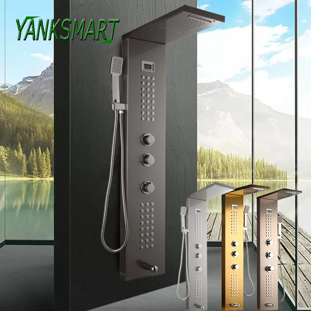 

YANKSMART Bathroom Shower Column Faucet Temperature Display Shower Panel Body Massage System Jets Bathtub Wall Mounted Mixer Tap