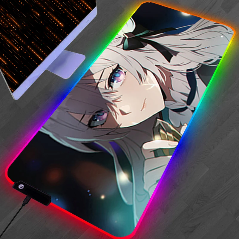 

RGB светодиодный коврик для мыши Аксессуары для ПК Коврик для мыши Нескользящий удлиненный коврик Резиновый коврик для клавиатуры H-honkai Star Rail Firefly Коврик для игрового стола