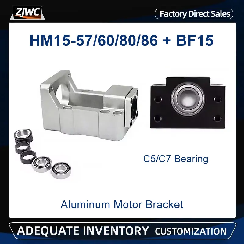 

Aluminum Motor Bracket HM15-57/HM15-60/HM15-86/80+BF15 Ball Screw Support SFU2005 For NEMA23 NEMA24 Nema34 Stepper Servo Motor