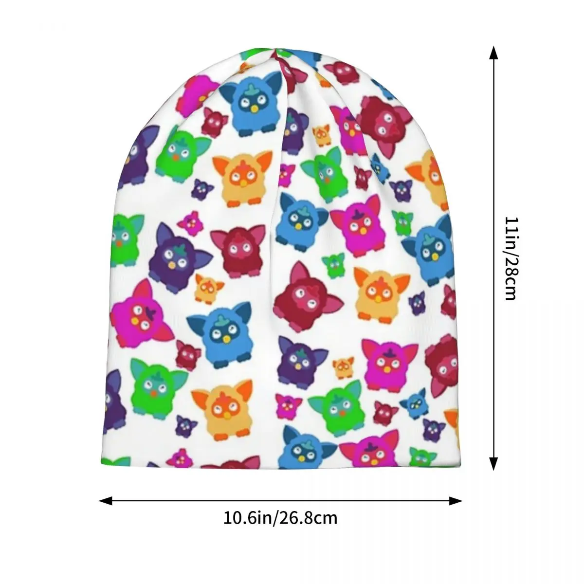 Furby 2000's Decades Design Pattern Warm Knitted Cap Hip Hop Bonnet Hat Autumn Winter Outdoor Beanies Hats for Unisex Adult