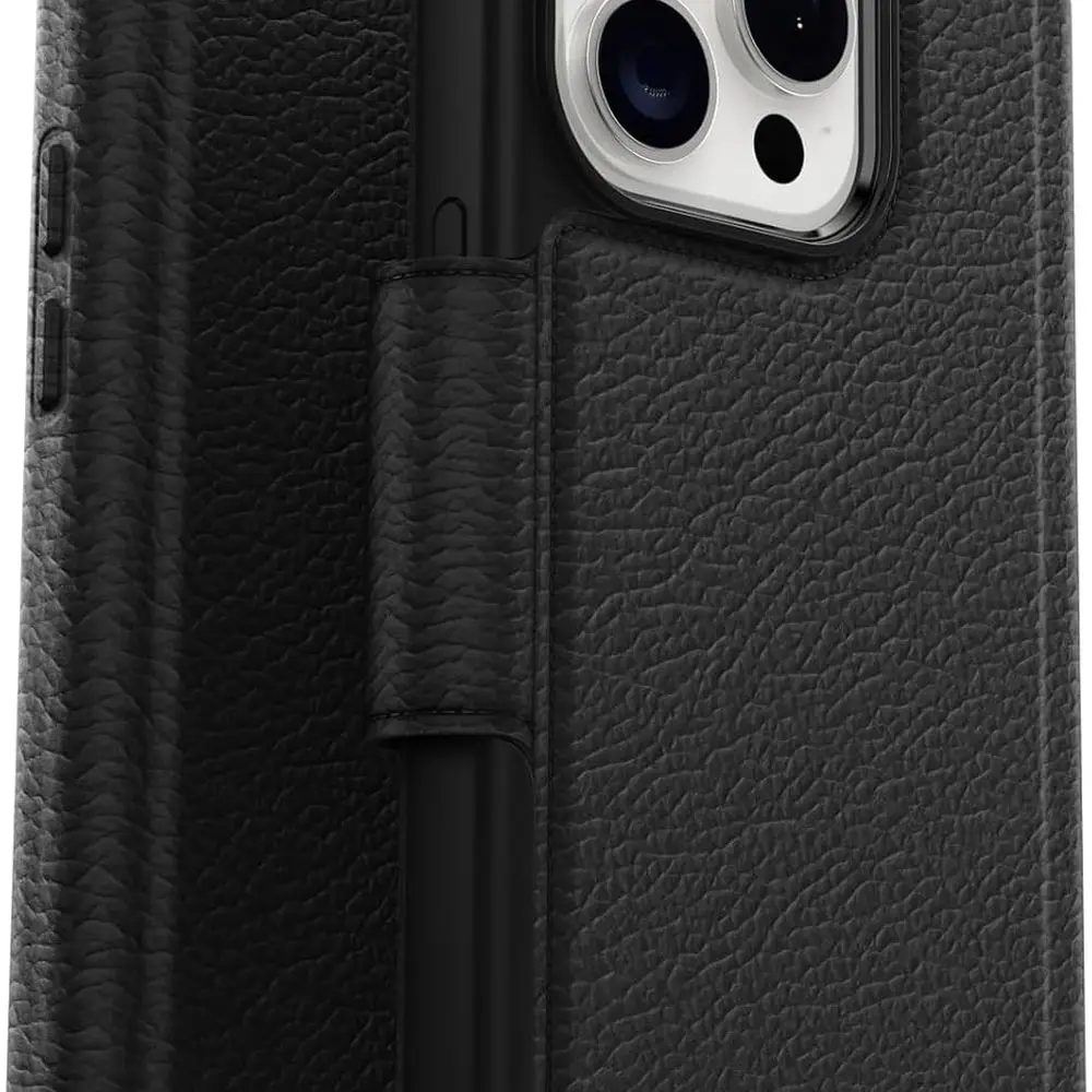 

Чехол-книжка Strada из натуральной кожи с держателем для карт для iPhone 15 Pro — Shadow Black, совместимый с MagSafe, карманный дизайн