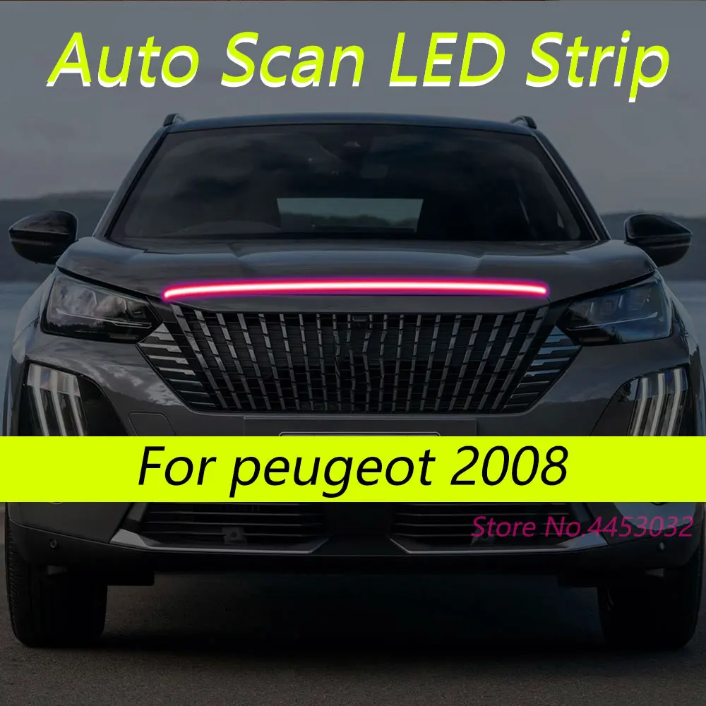 Nuevo DRL tiras LED de escaneo automático para Peugeot 2008 2013-2025 luz de capó de coche faros flexibles luz de bienvenida 59 pulgadas