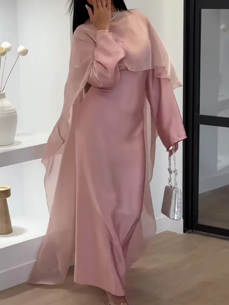 أنثى عادية س الرقبة كشكش المرقعة فستان الحفلات 2025 موضة عالية الخصر فستان ماكسي الخريف الشتاء مزاجه فستان بكم طويل