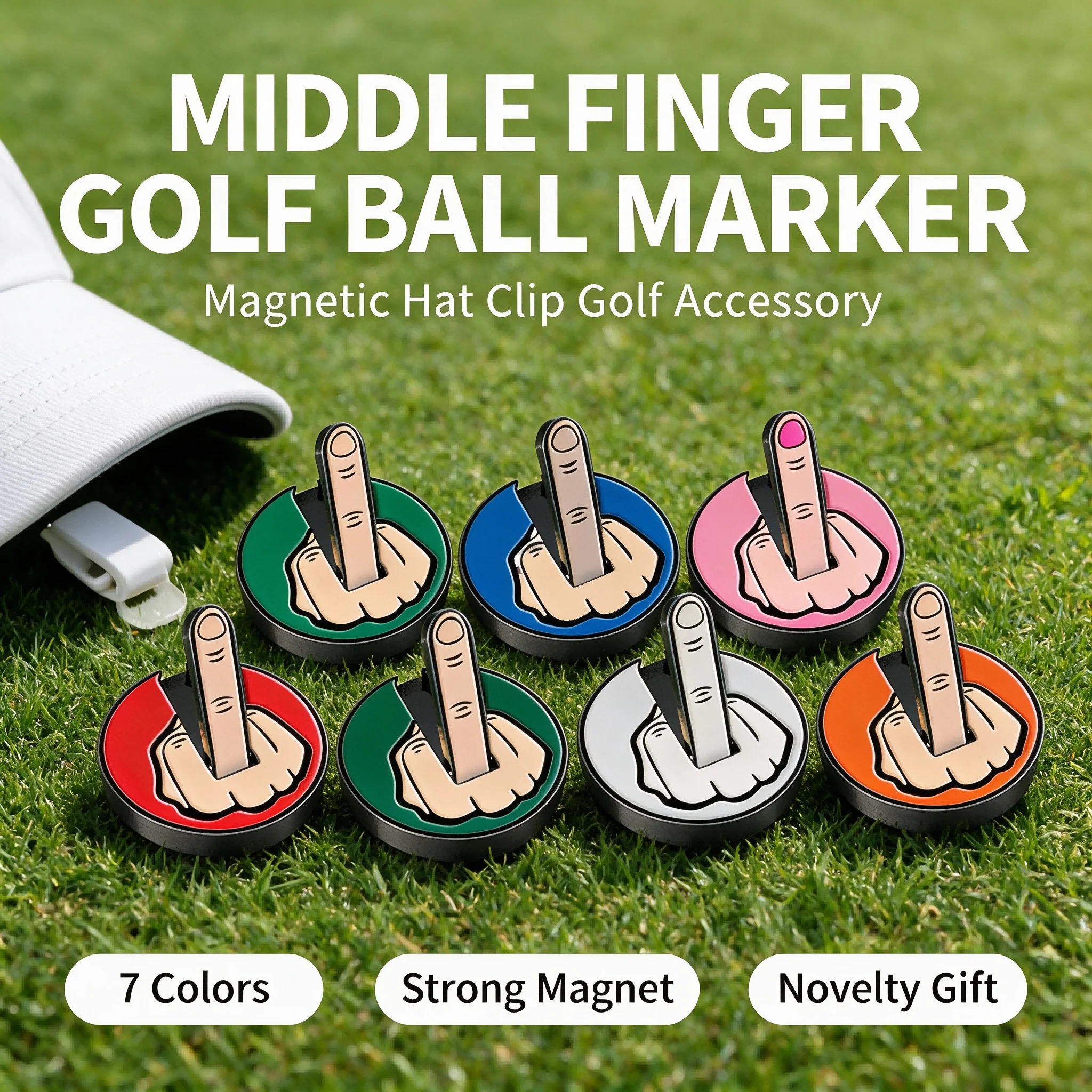 Funny Middle Finger-Shaped Golf Hat Clip, Detachable Magnetic 25mm Coin Hat Clip Unique Putter Golf Mark Sports Golf Accessories