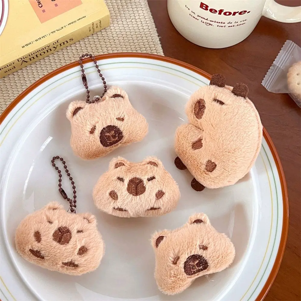 Lovely Cartoon Capybara Plush Keychain Brooches Soft Stuffed Doll Toys Guinea Pig Pendant Bag Hanging Ornament