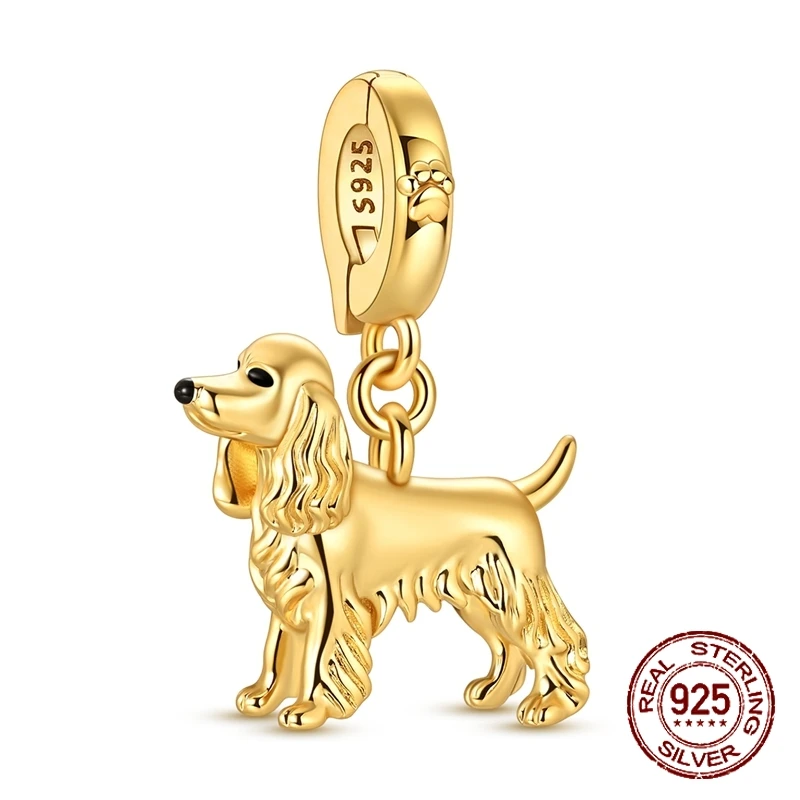 Abalorio de Perro Cocker Spaniel 3D en Plata de Ley 925 Dorada, Compatible con Pulseras, Regalos de Año Nuevo 2026, Joyería de Animales de Moda para Mujeres y Niñas