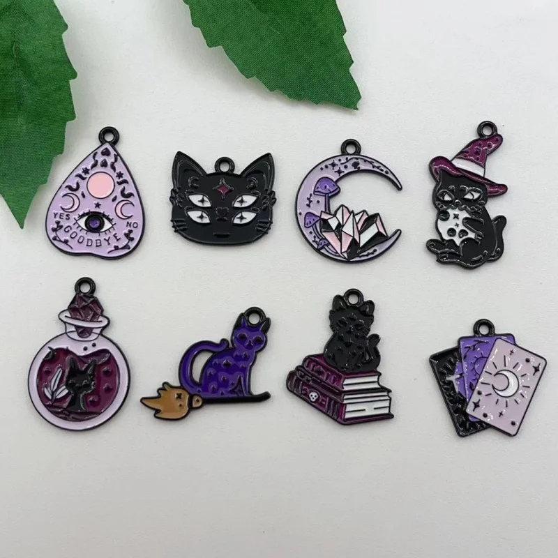 

10 шт. подвески в виде черепа на Хэллоуин для самостоятельного изготовления ювелирных изделий-эмалевые подвески для ожерелий и сережек, черные покрытые цинковым сплавом крафт-товары