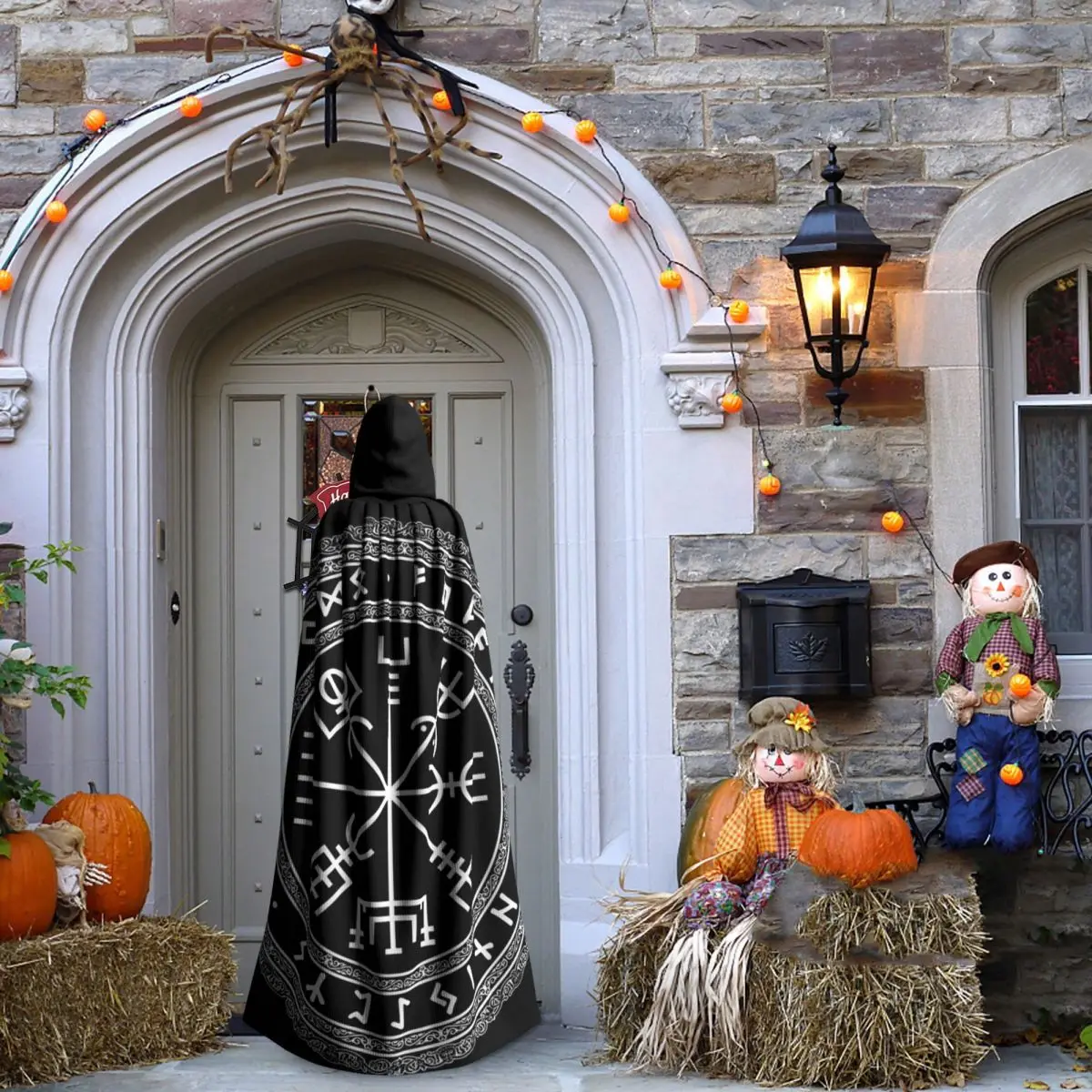 Mantello lungo con cappuccio celtico vichingo nordico norreno Costume medievale da strega Mantello cosplay Cappotto di Halloween Adulto unisex