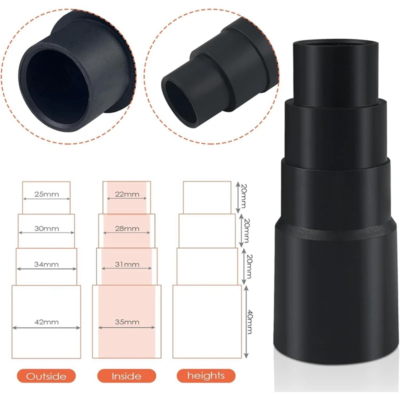 6 Piece Vacuum Cleaner Adapters 4 Layers Black Plastic Hose Adapter Vacuum Cleaner 25 Mm To 42 Mm