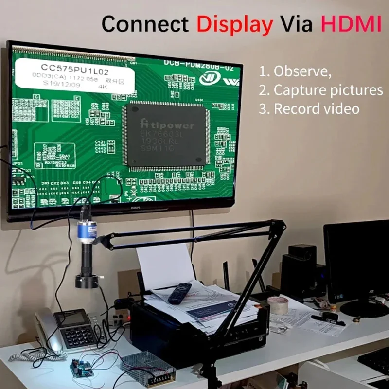1080P 4K HD Industrial Microscope 150X C-Mount Lens 48MP/13MP Digital Camera HDMI USB-C VGA Measurement For PCB Soldering DIY