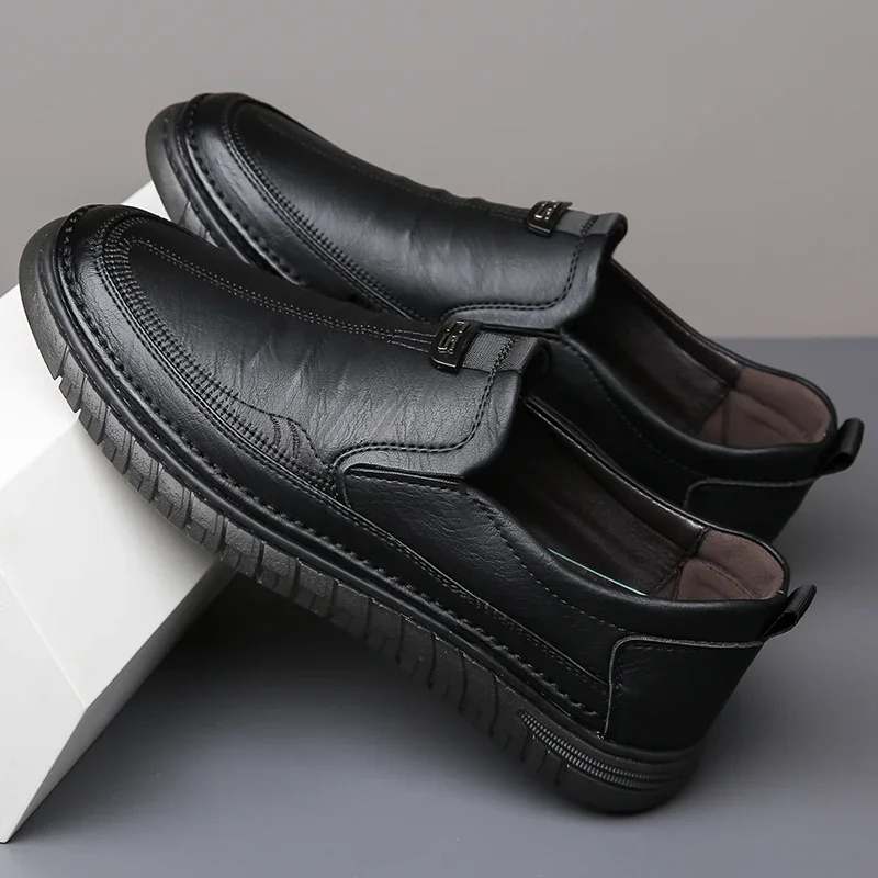 Herren-Leder-Loafer, rutschfeste, flache Schuhe zum Gehen, atmungsaktive Outdoor-Slipper, Freizeitschuhe für Männer, Arbeit, Büro, Fahren, Turnschuhe, Größe 48 – Detail 5