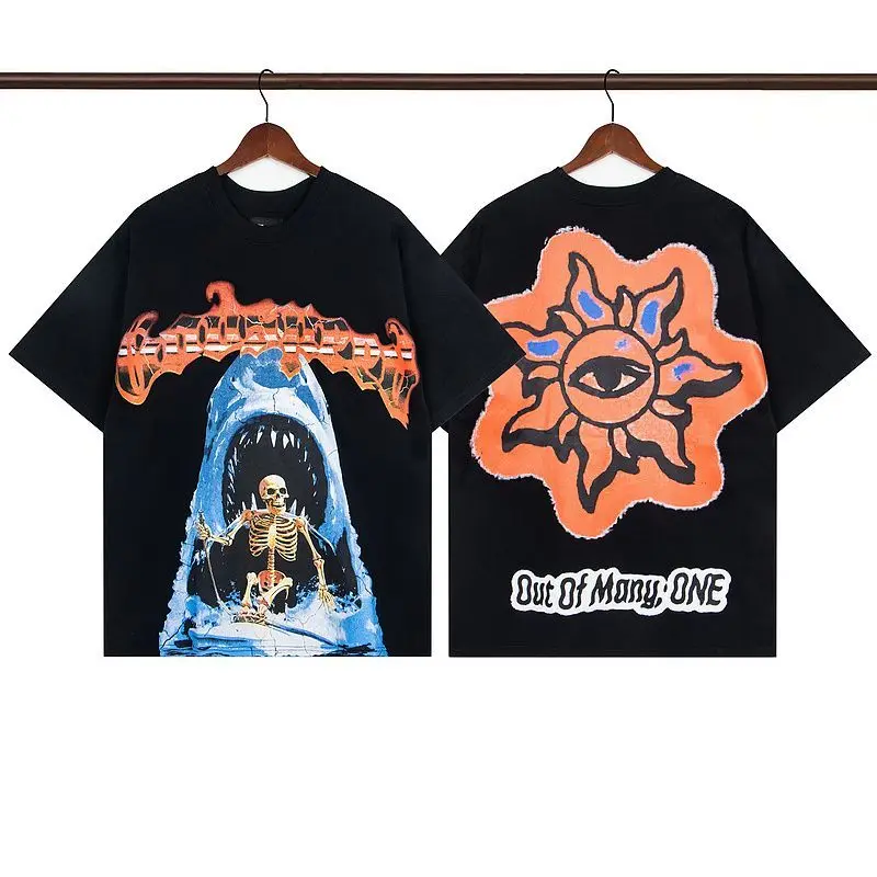 

Shark Skull Print Summer New Versatile Loose Cotton Couple Crew Neck 100% Cotton Comfortable Short Sleeve T-Shirt