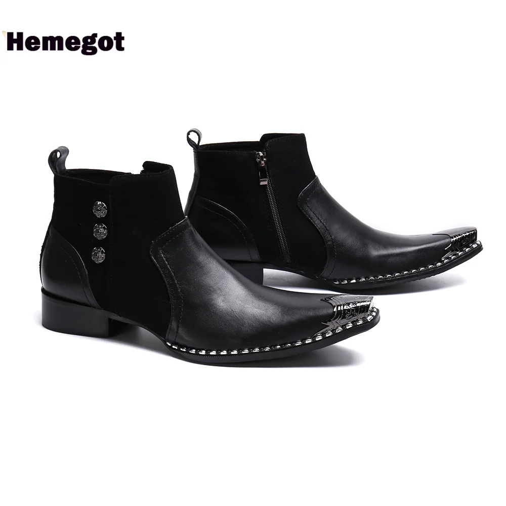 Metal Toe Rivets Ankle Boots Side Zipper Black Leather Chelsea Boots Stylish Designer High-Top Rivets Trim Handmade Men's Boots