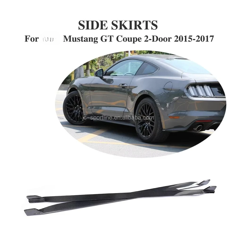 Carbon Fiber Car Side Skirts Extension for Mustang GT Coupe 15-17 view 3