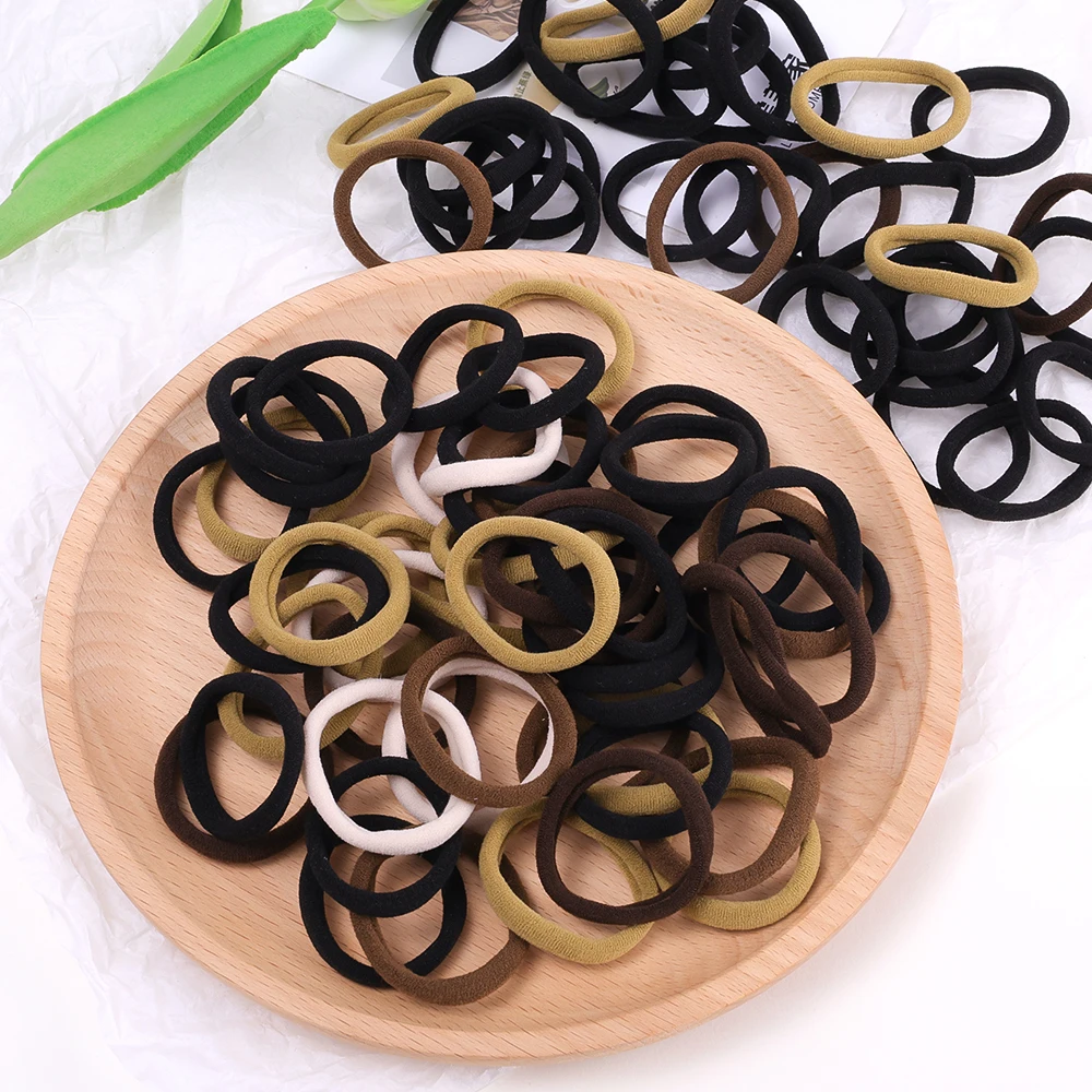 Cuerda para el cabello de alta elasticidad para mujeres y niñas, bandas básicas para el cabello, negro, café, marrón, anillo sin costuras, lazos,