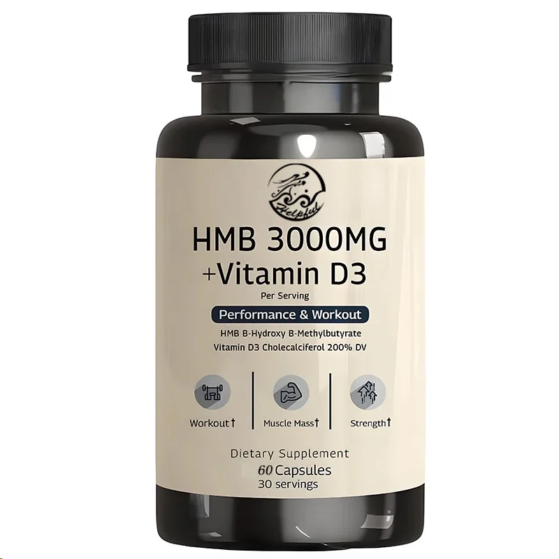 HMB 3000 mg en vitamine D3 (1600 IE) supplementen bevorderen spiergroei en herstel - 60 vegetarische capsules 30 porties