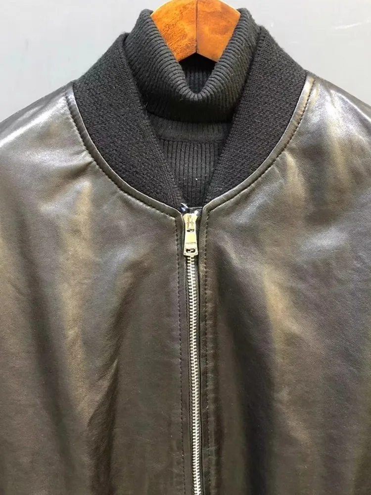 Herbst Neue Frauen Winddicht Motor Biker Echt Schaffell Jacke Stehkragen Lose Fit Zipper Bomber Mantel Echtes Leder Jacke